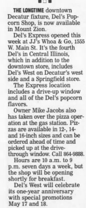 Today in Del's History: Del's Popcorn Shop Expands with Del's Express at JJ's Whoa and Go - Del's Popcorn Shop