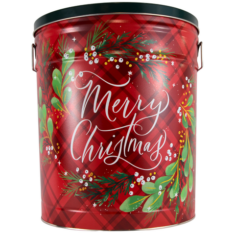 6.5 Gallon "Christmas Plaid" Holiday Popcorn Tin