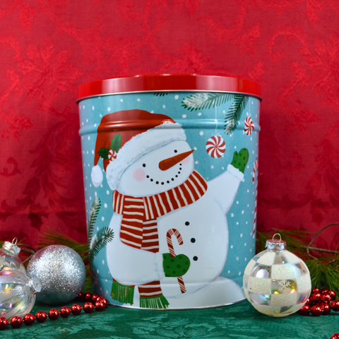 3.5 Gallon "Peppermint Snowmen" Holiday Popcorn Tin