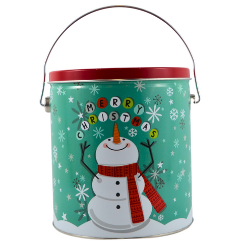 1 Gallon "Cherry Snowman" Holiday Popcorn Tin