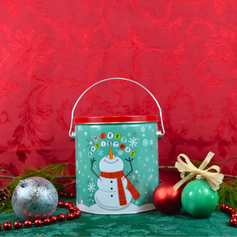 1 Gallon "Cherry Snowman" Holiday Popcorn Tin