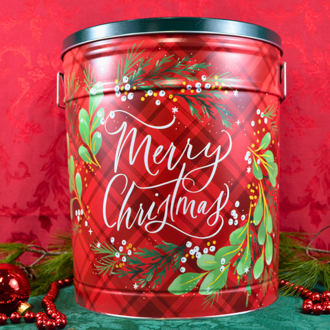 6.5 Gallon "Christmas Plaid" Holiday Popcorn Tin