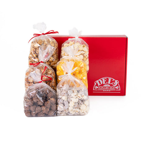 Large Red Del's Popcorn Gift Box