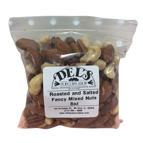 8 oz. bag of Del's roasted and salted cashews - Del's popcorn shop