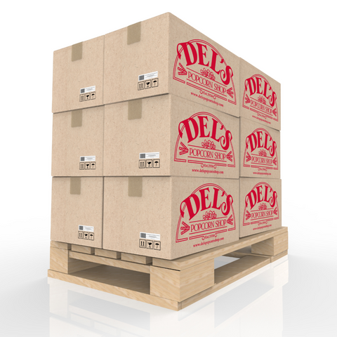 Del's Popcorn cottons on a wooden pallet