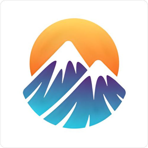 Breakthrough Church logo - blue snow mountains with sun in the background