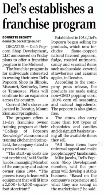 Today in Del's History - Del's Launches It's Franchise Program - Del's Popcorn Shop