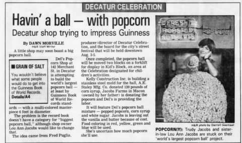 Today in Del's History: Decatur Prepares for Record-Breaking Popcorn Ball at 1990 Celebration - Del's Popcorn Shop