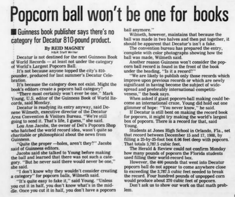 Today in Del's History - Del's Bid for World Record Denied by Guinness - Del's Popcorn Shop