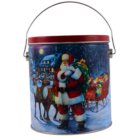 1 Gallon "Santa with Reindeer" Holiday Popcorn Tin