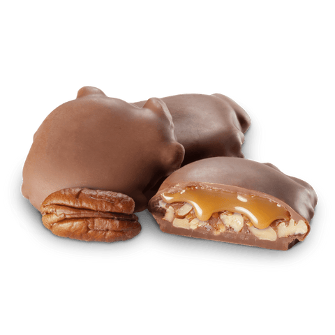 Milk Chocolate Pecan Caramel Patties - Del's Popcorn Shop