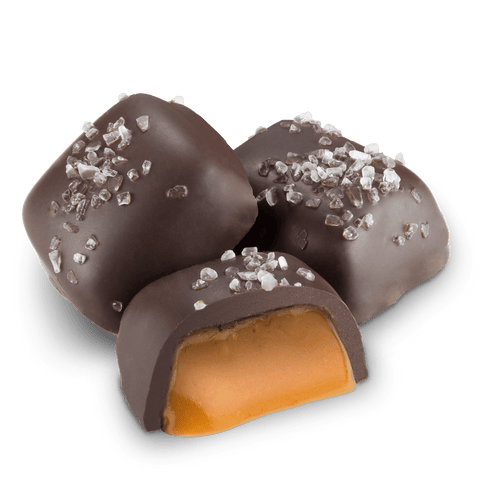 Dark Chocolate Sea Salt Caramels - Del's Popcorn Shop