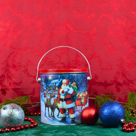 1 Gallon "Santa with Reindeer" Holiday Popcorn Tin