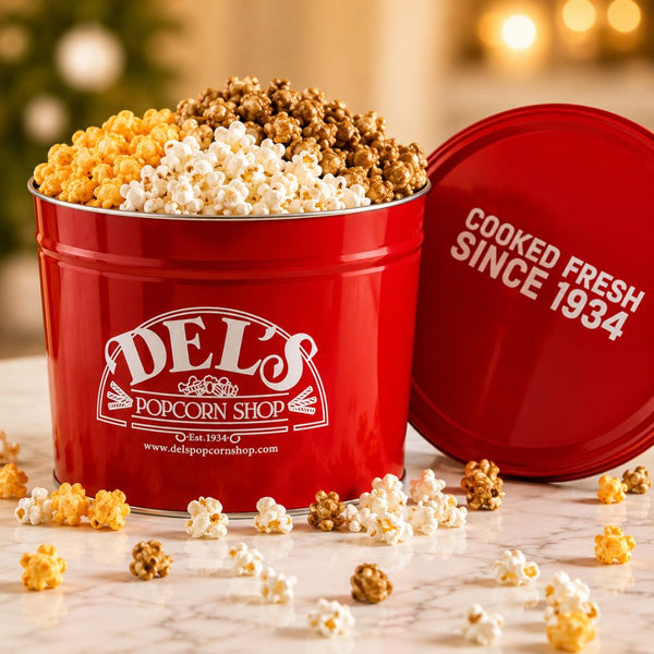 Del's Signature 2 Gallon Popcorn Tin | 1, 2, or 3 Flavor Tin