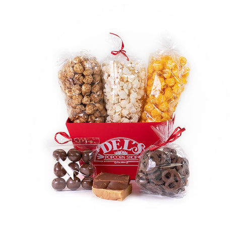 Square Red Del's Market Tray Sampler - Del's Popcorn Shop