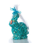 Blue Easter popcorn bunny packed with a blue ribbon on a white background