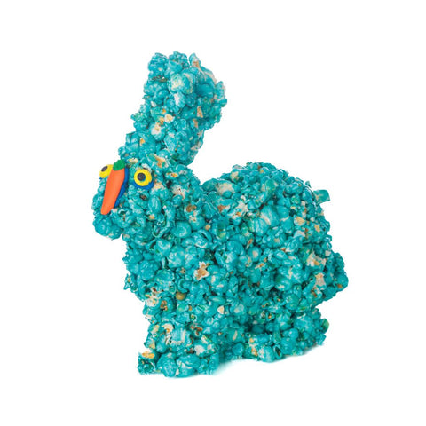 Blue Easter popcorn bunny on a white background