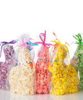 Colorful popcorn bunnies for Easter - all wrapped in transparent cellophane 