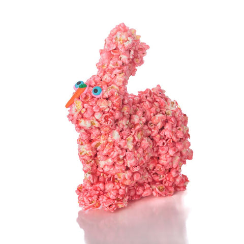 Pink popcorn Easter bunny with blue eyes and orange nose