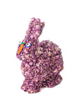 Purple popcorn bunny for Easter with an orange beak on a white background