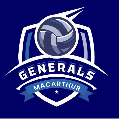Logo of the 'Generals Macarthur Volleyball' with a blue and white color scheme on a dark blue background.